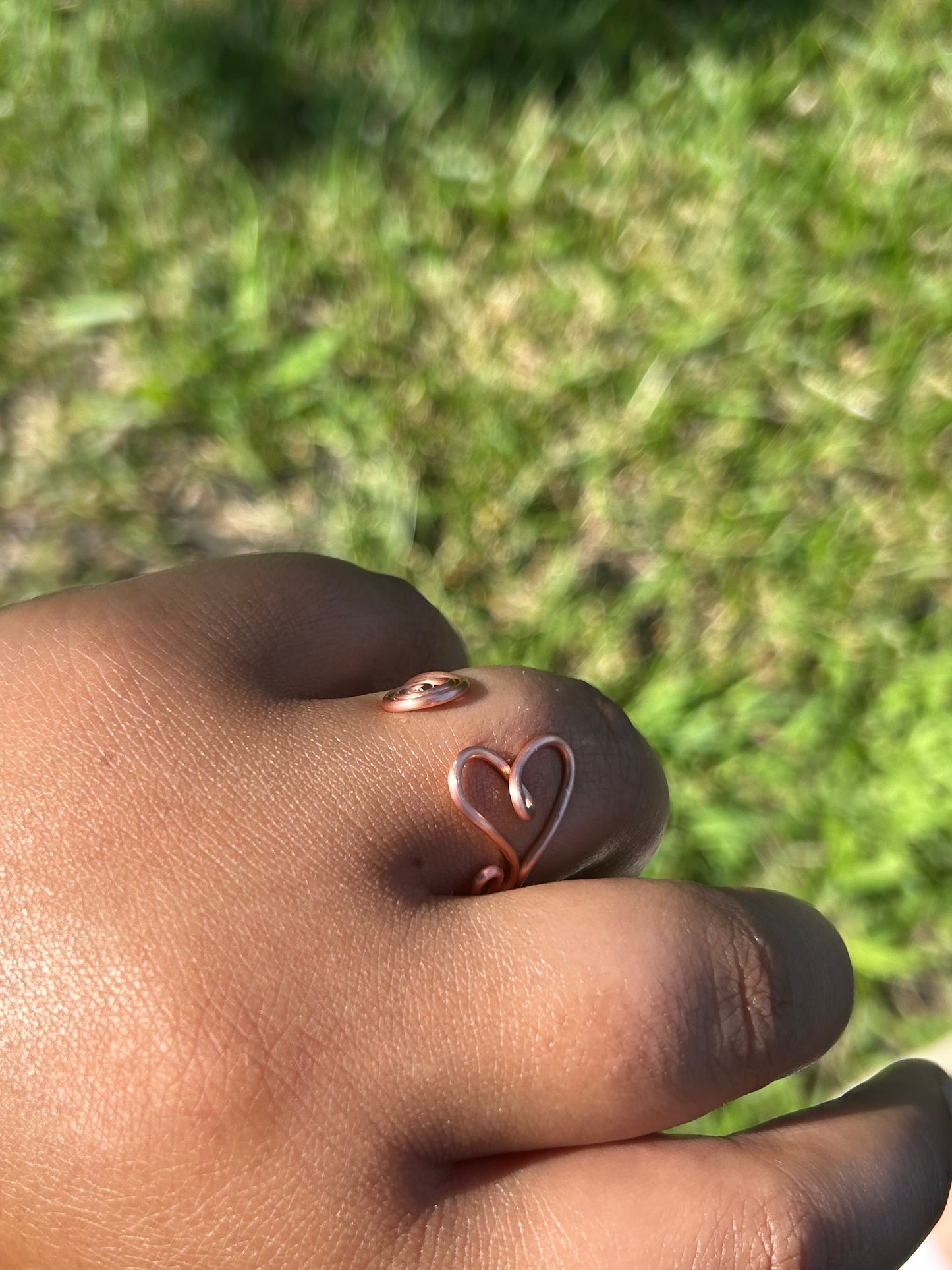 Adjustable Hand Wrapped Copper Wire Heart Ring