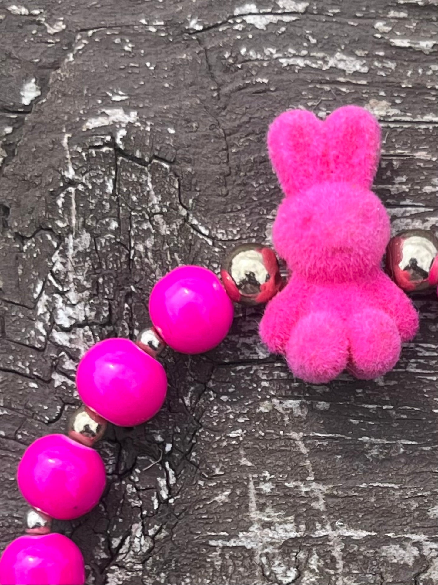 Pink Velvet Bunny Beaded Bracelet