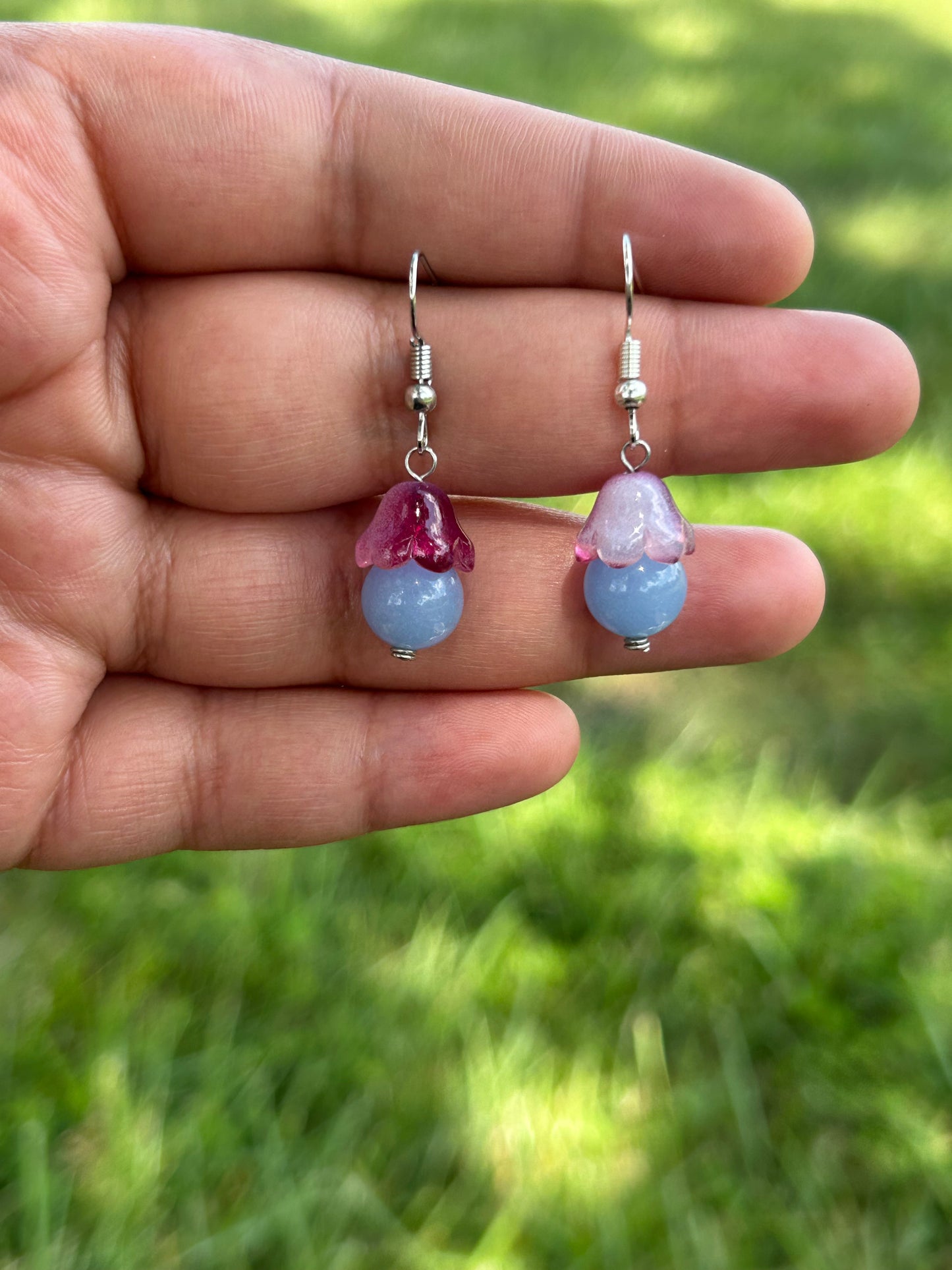 Glow In The Dark Icy Purple Flower Drop Earrings