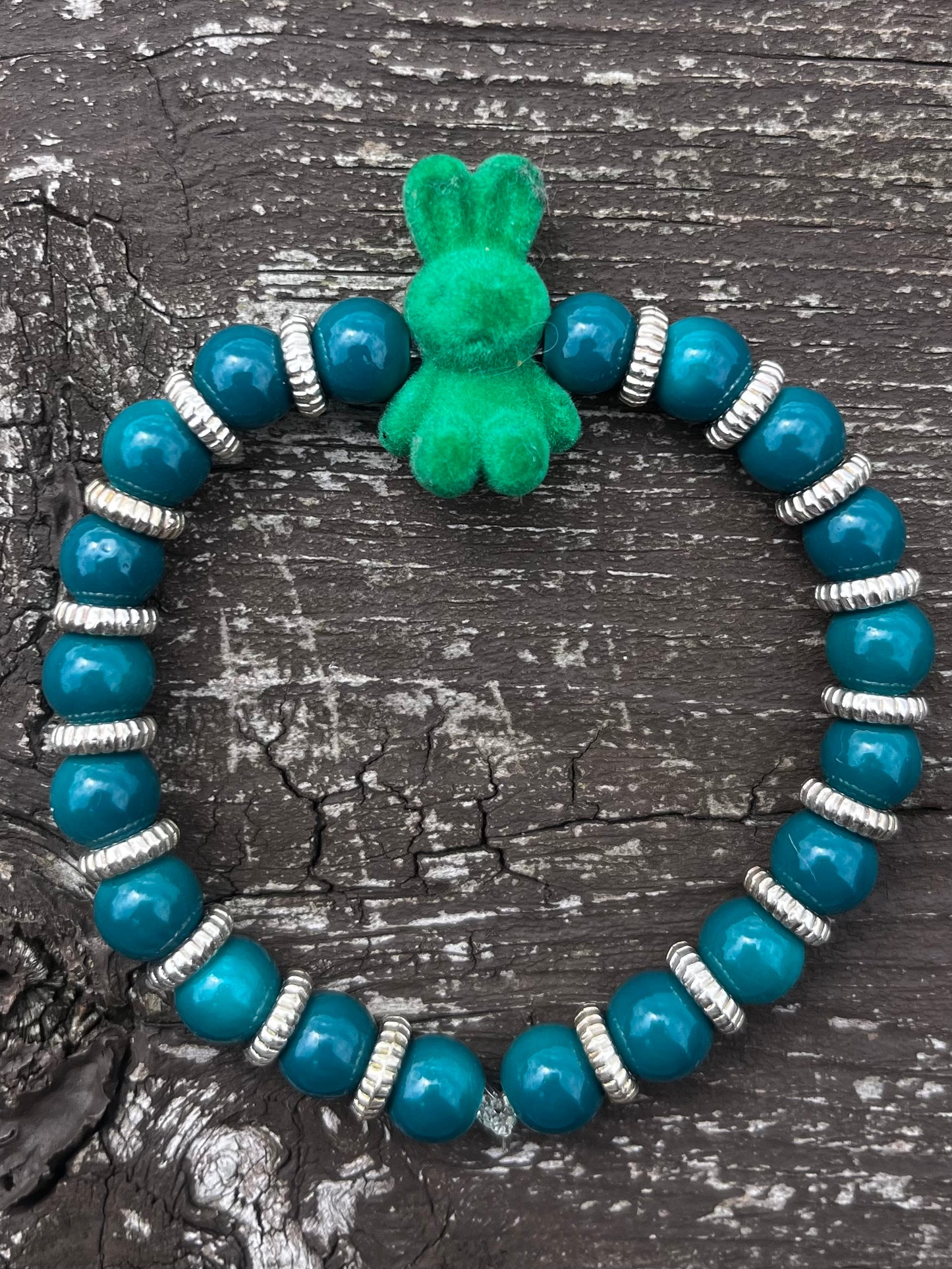 Green Velvet Bunny Beaded Bracelet