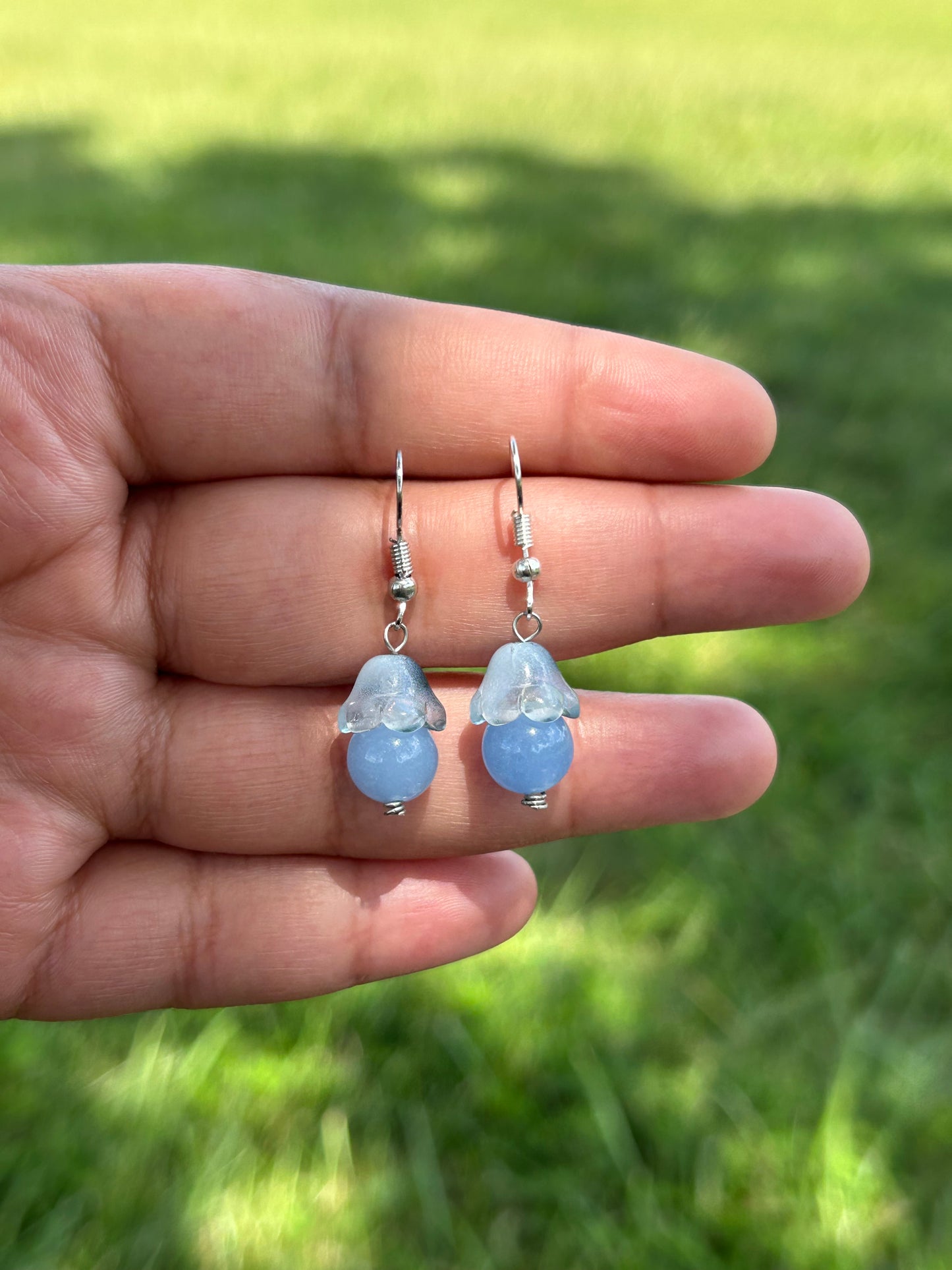 Glow In The Dark Icy Blue Flower Drop Earrings