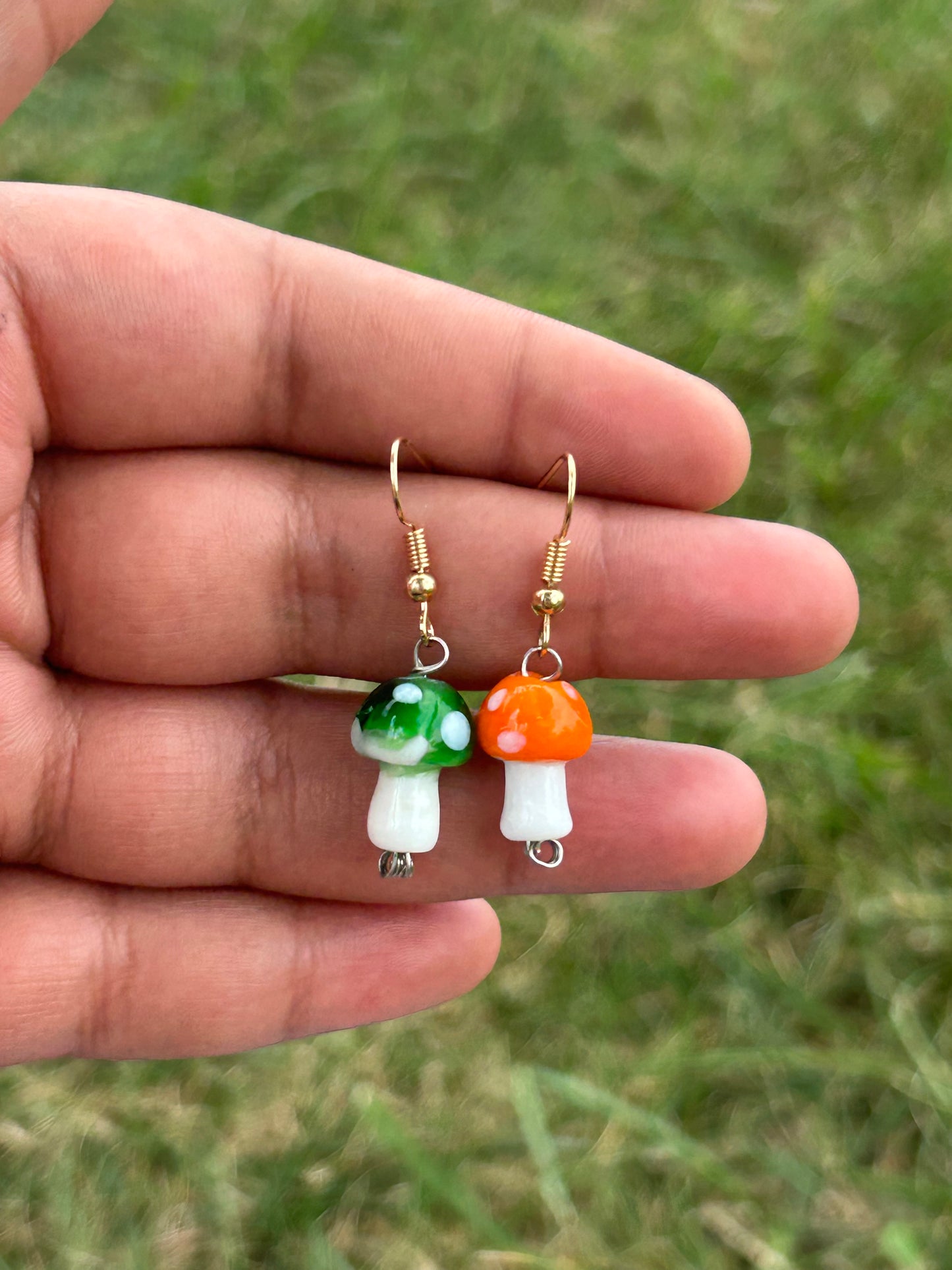 Green N Orange Shroomie Earrings
