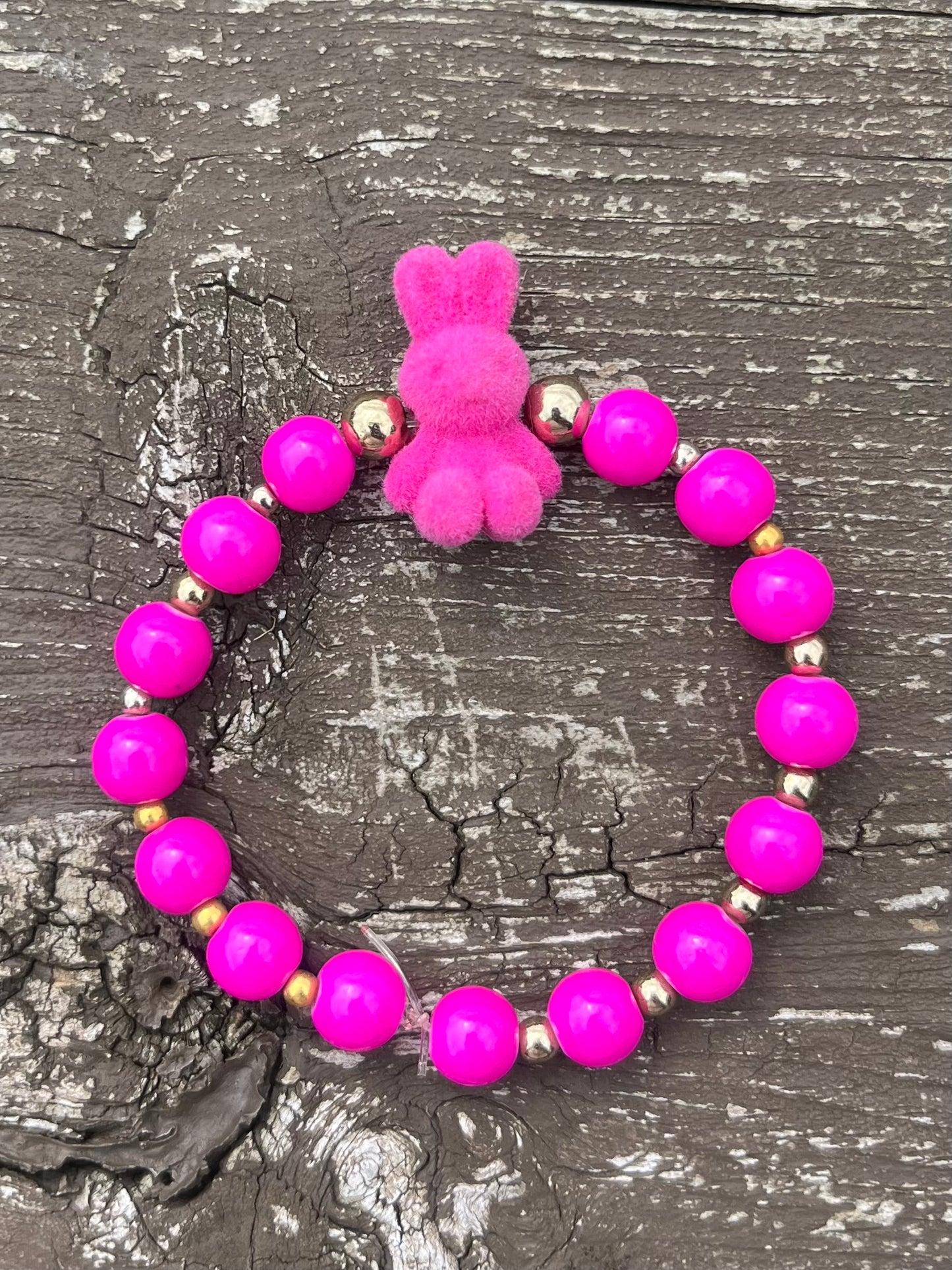 Pink Velvet Bunny Beaded Bracelet