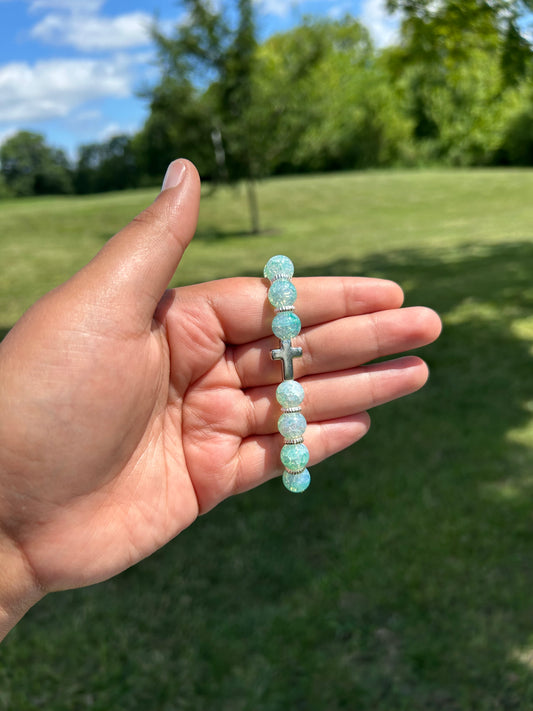 Cross Style Aqua Dream Glass Bracelet