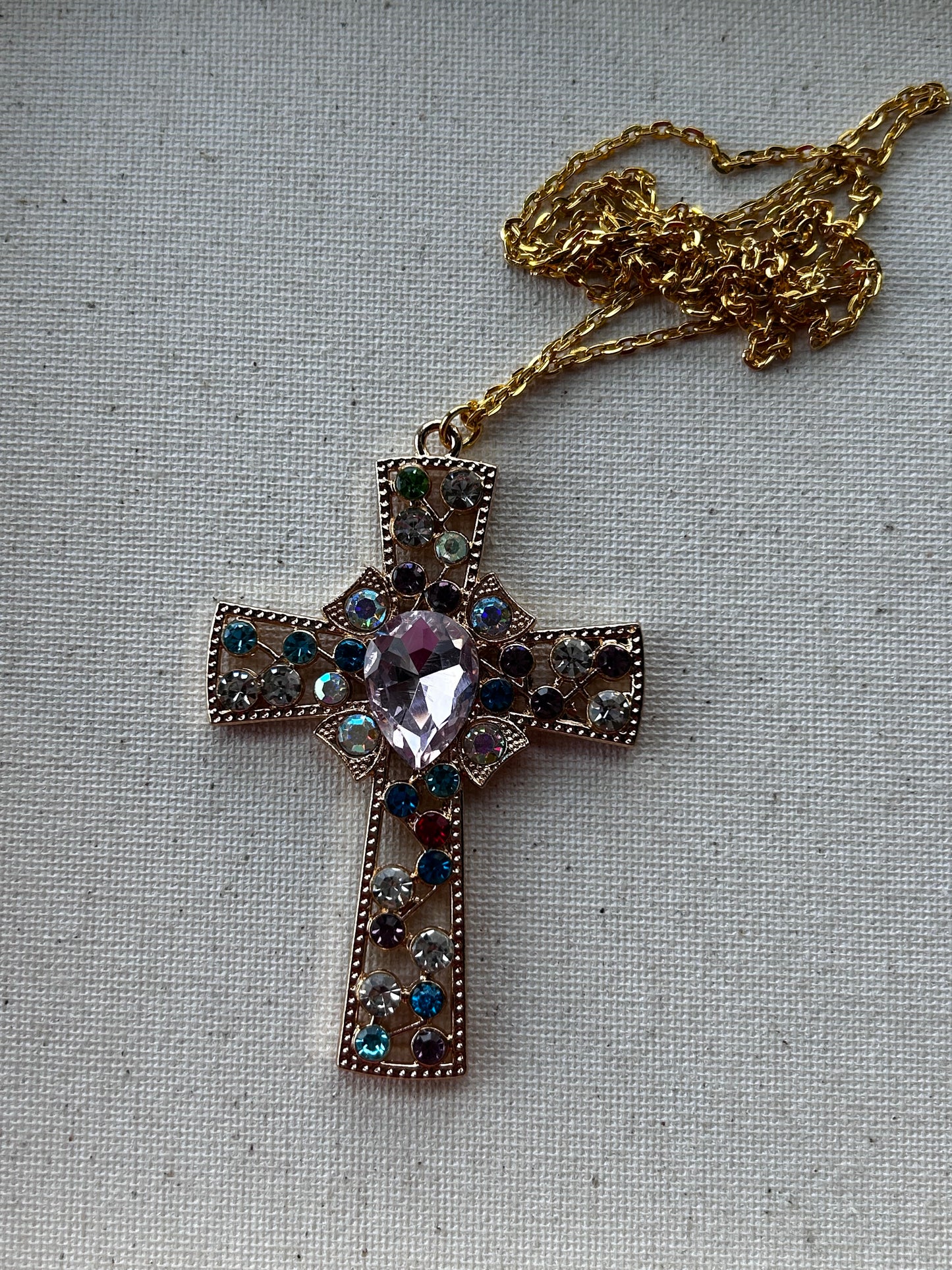 Mixed Gem Cross Necklace