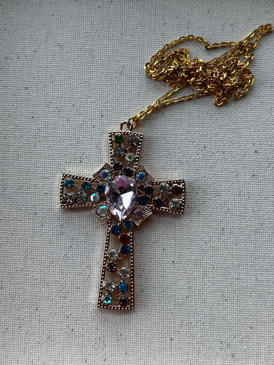 Mixed Gem Cross Necklace