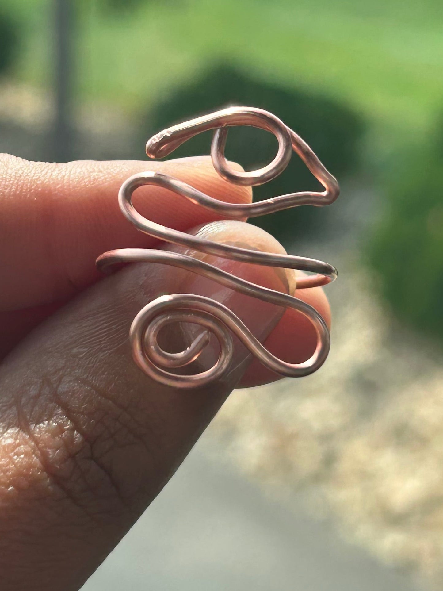 Adjustable Hand Wrapped Copped Wire Eye Of Prosperity Ring