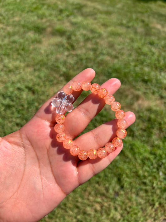 Coral Flower Charmed Glass Bracelet