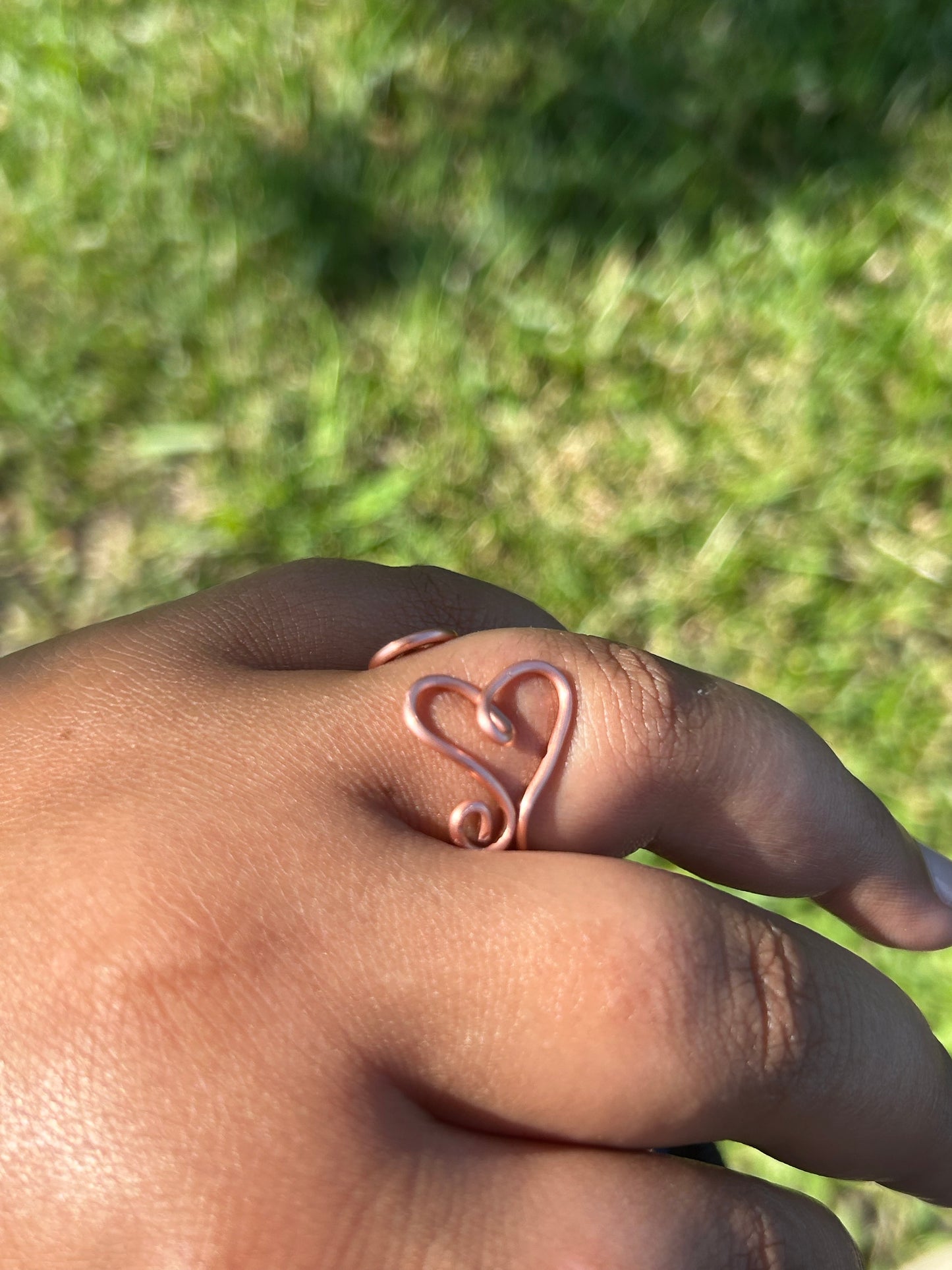 Adjustable Hand Wrapped Copper Wire Heart Ring