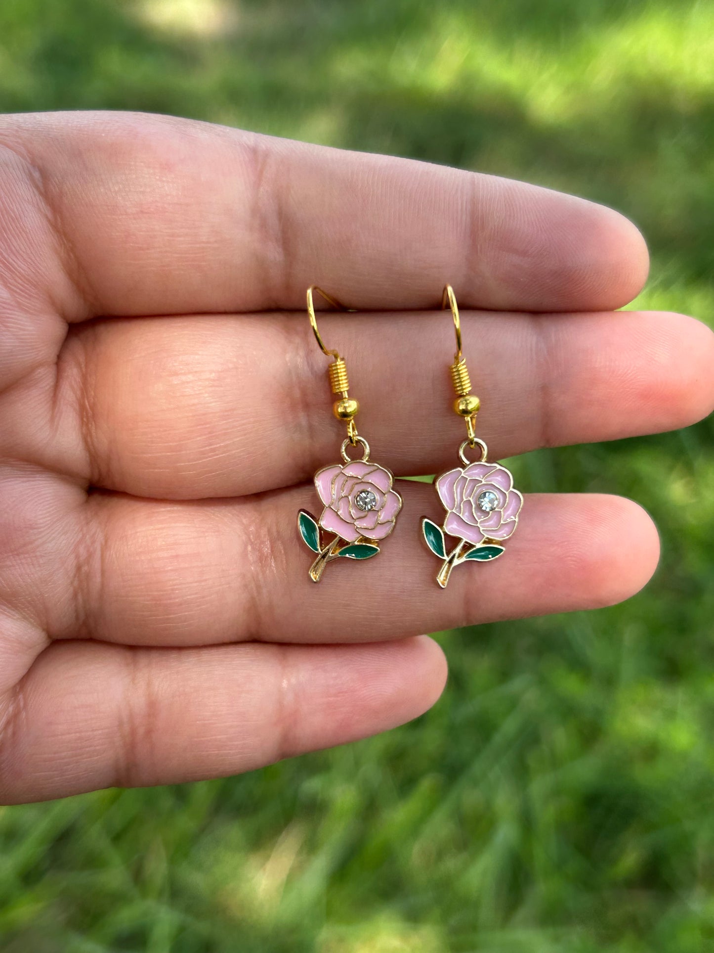Pink Rose Earrings Style Flat
