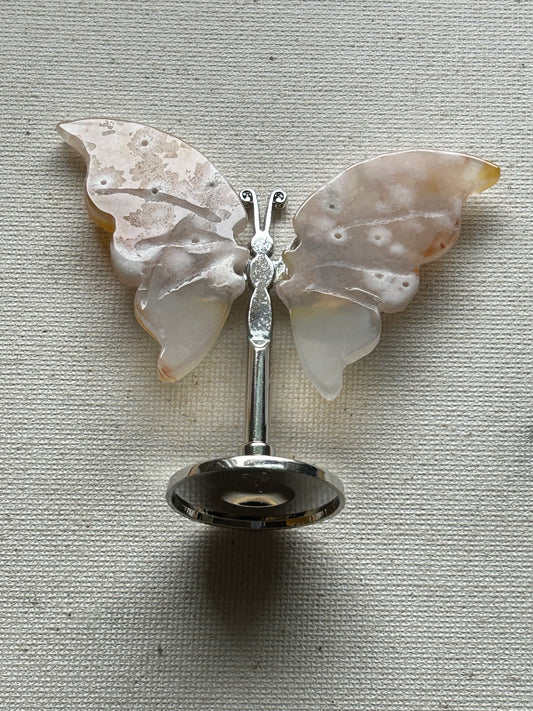 Small Size Flower Agate Crystal Butterfly Stand