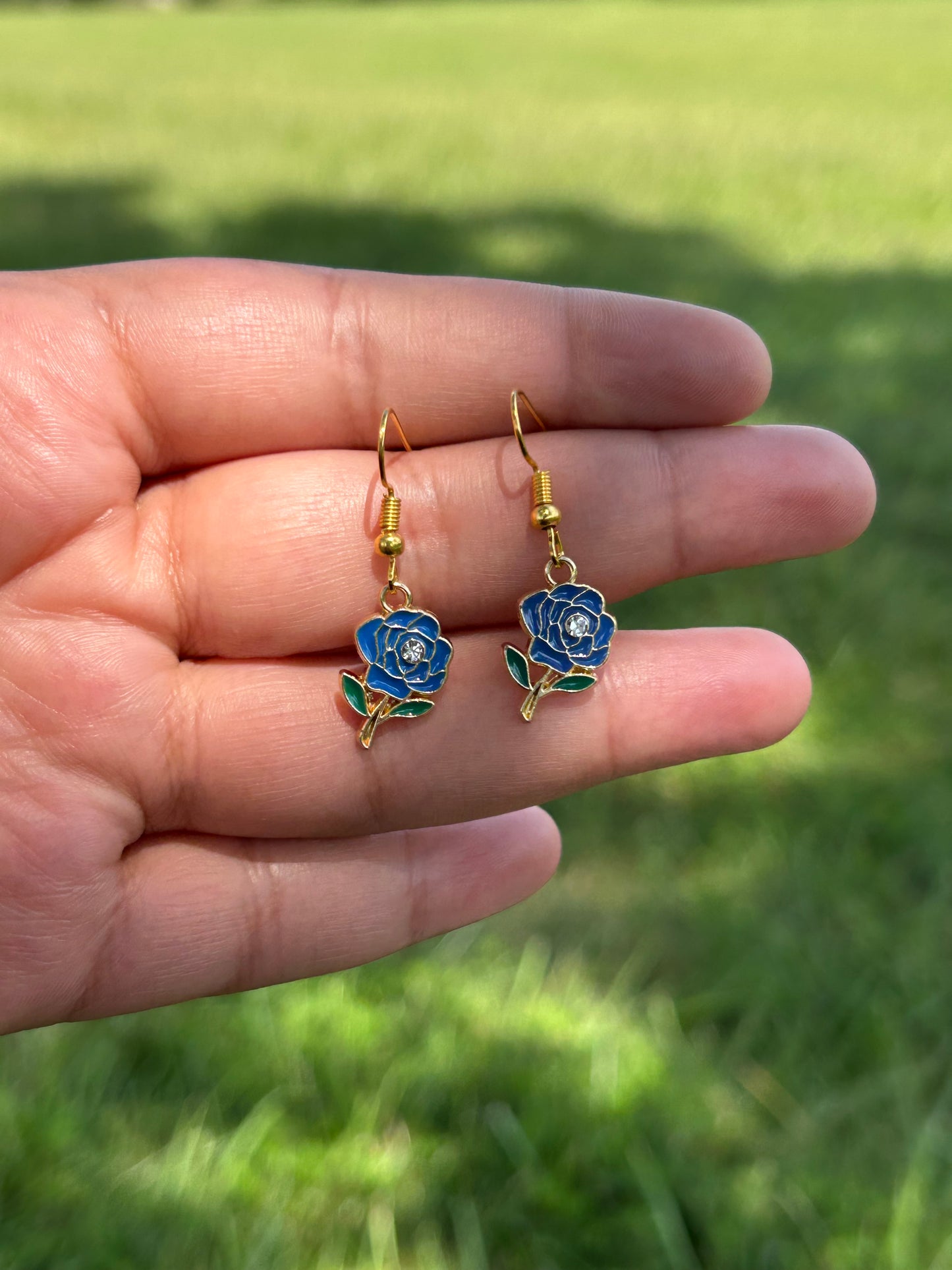 Blue Rose Earrings Style Flat