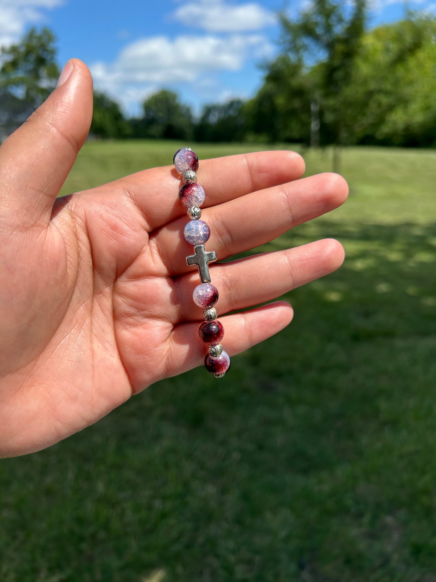 Cross Style Black Cherry Ice Glass Bracelet