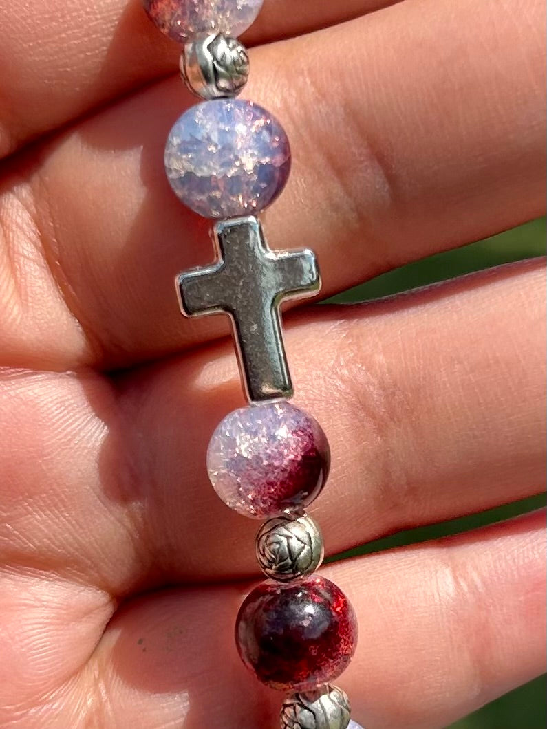 Cross Style Black Cherry Ice Glass Bracelet