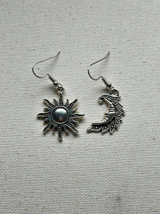 Silver Sun & Moon Earrings