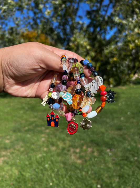 Assorted Glass Bead Halloween Charmed Bracelets