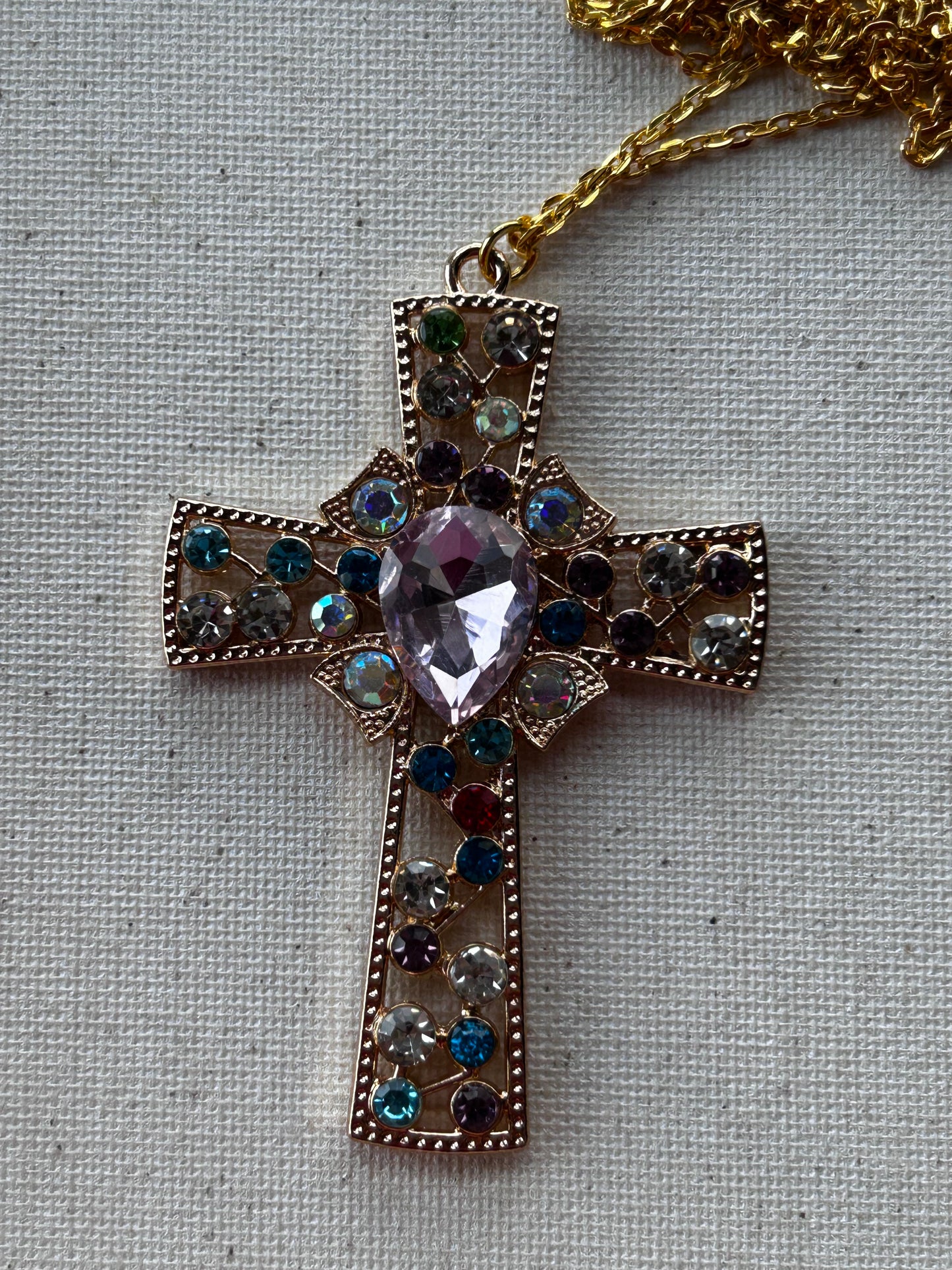Mixed Gem Cross Necklace