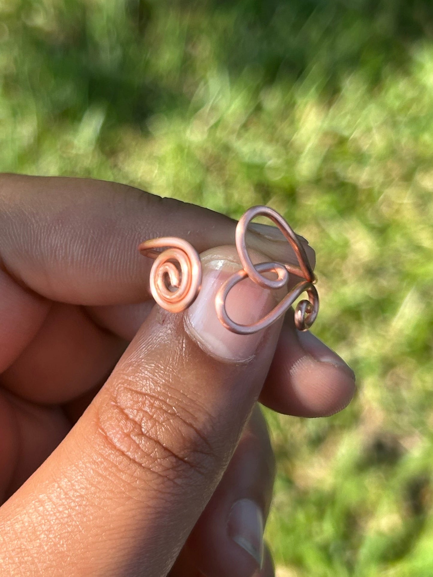 Adjustable Hand Wrapped Copper Wire Heart Ring