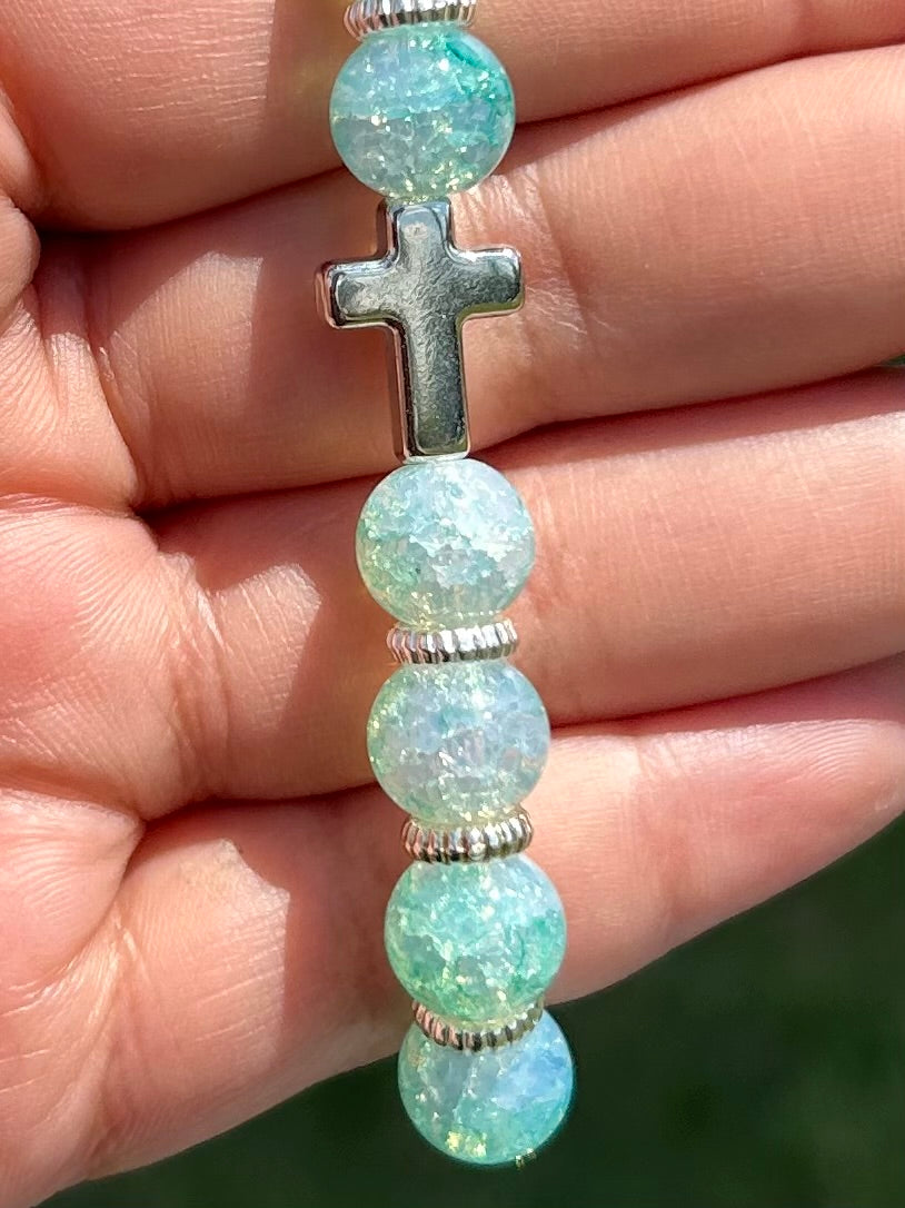 Cross Style Aqua Dream Glass Bracelet